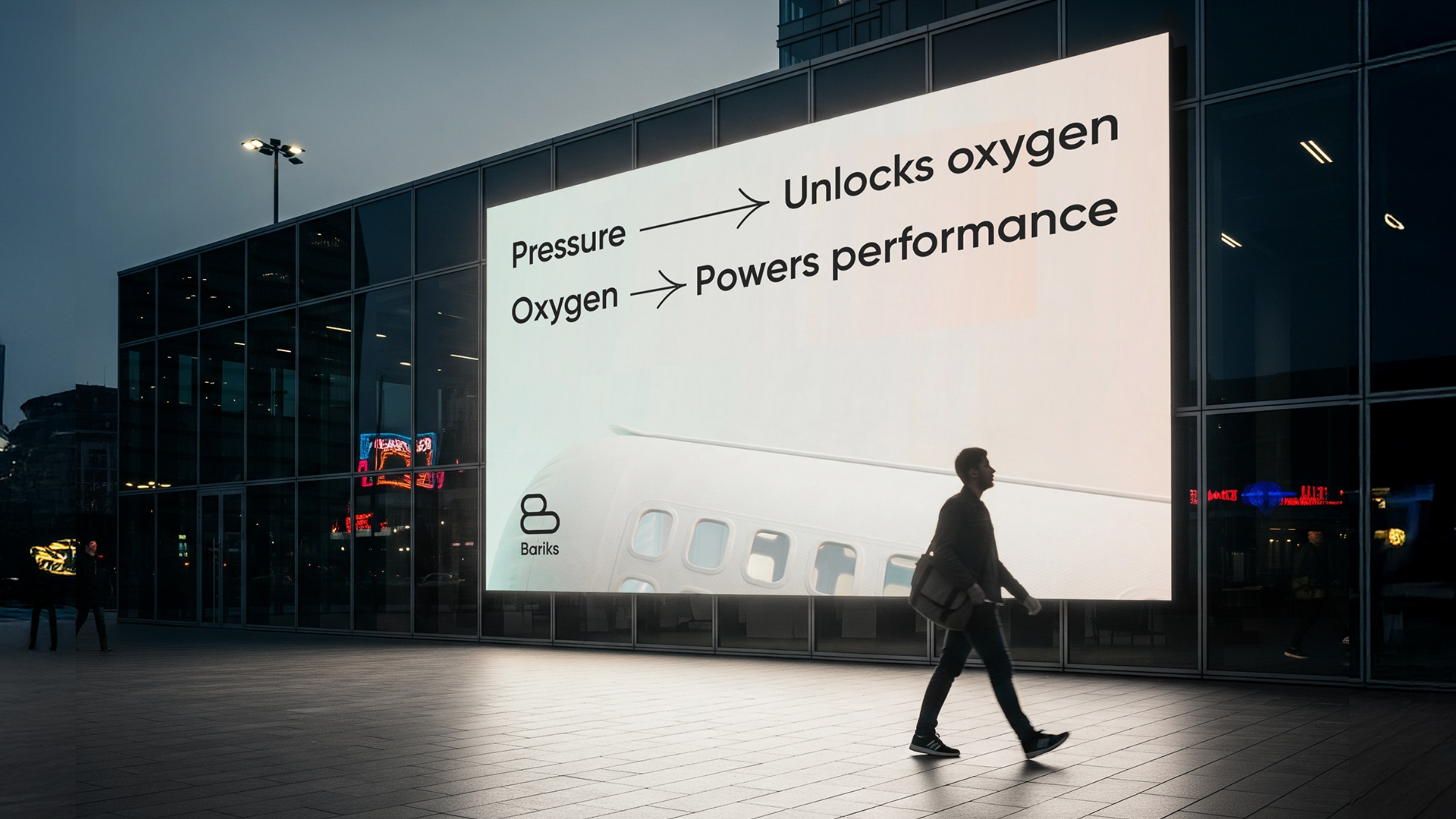 Bariks brand billboard - pressure unlocks oxygen, oxygen powers performance